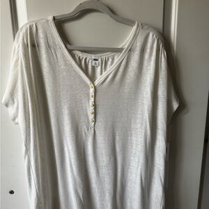 Old Navy White Short Sleeve Henley Tee with Yellow Buttons